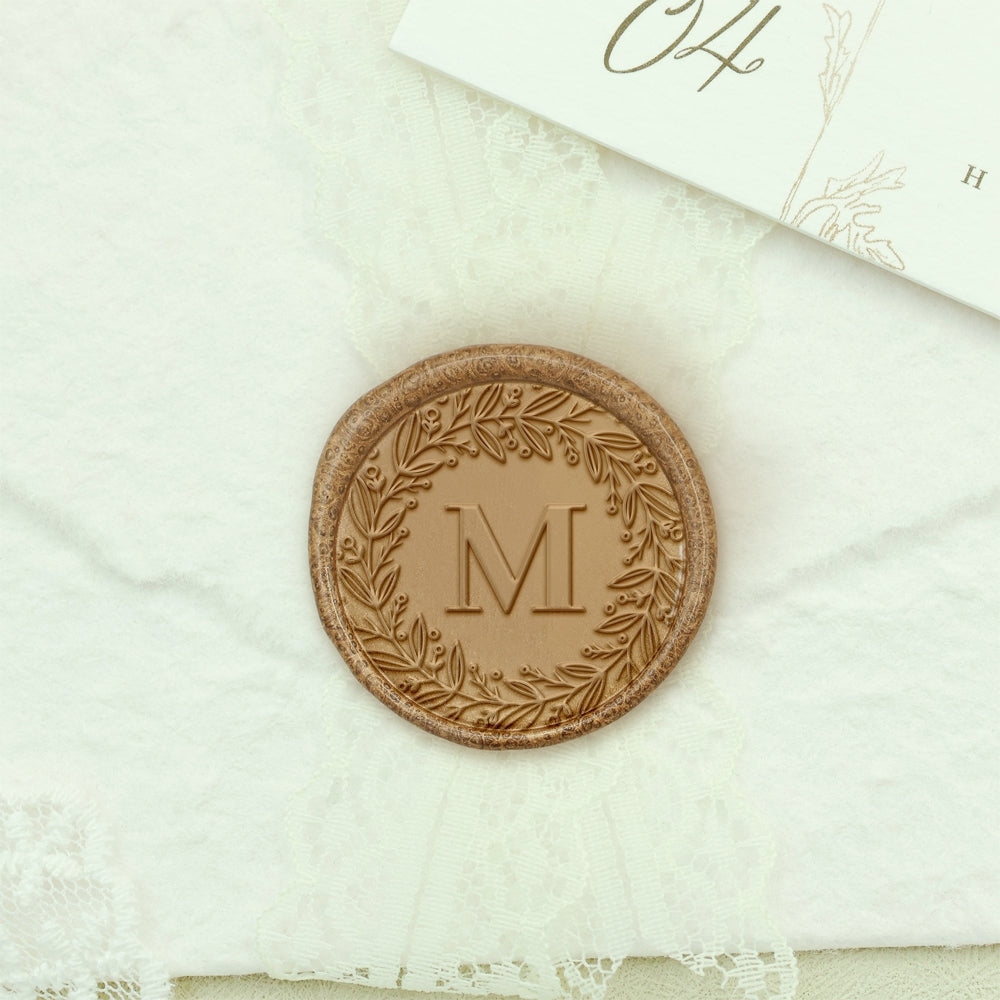 Custom Single Letter Borderless Botanical Wax Seal Stamp - Style 10 10-3
