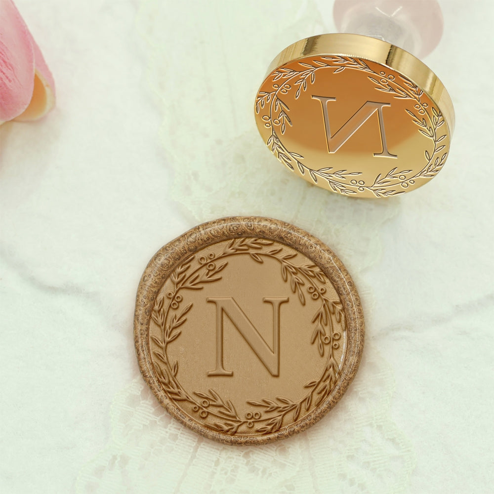 Custom Single Letter Borderless Botanical Wax Seal Stamp - Style 14 14-2