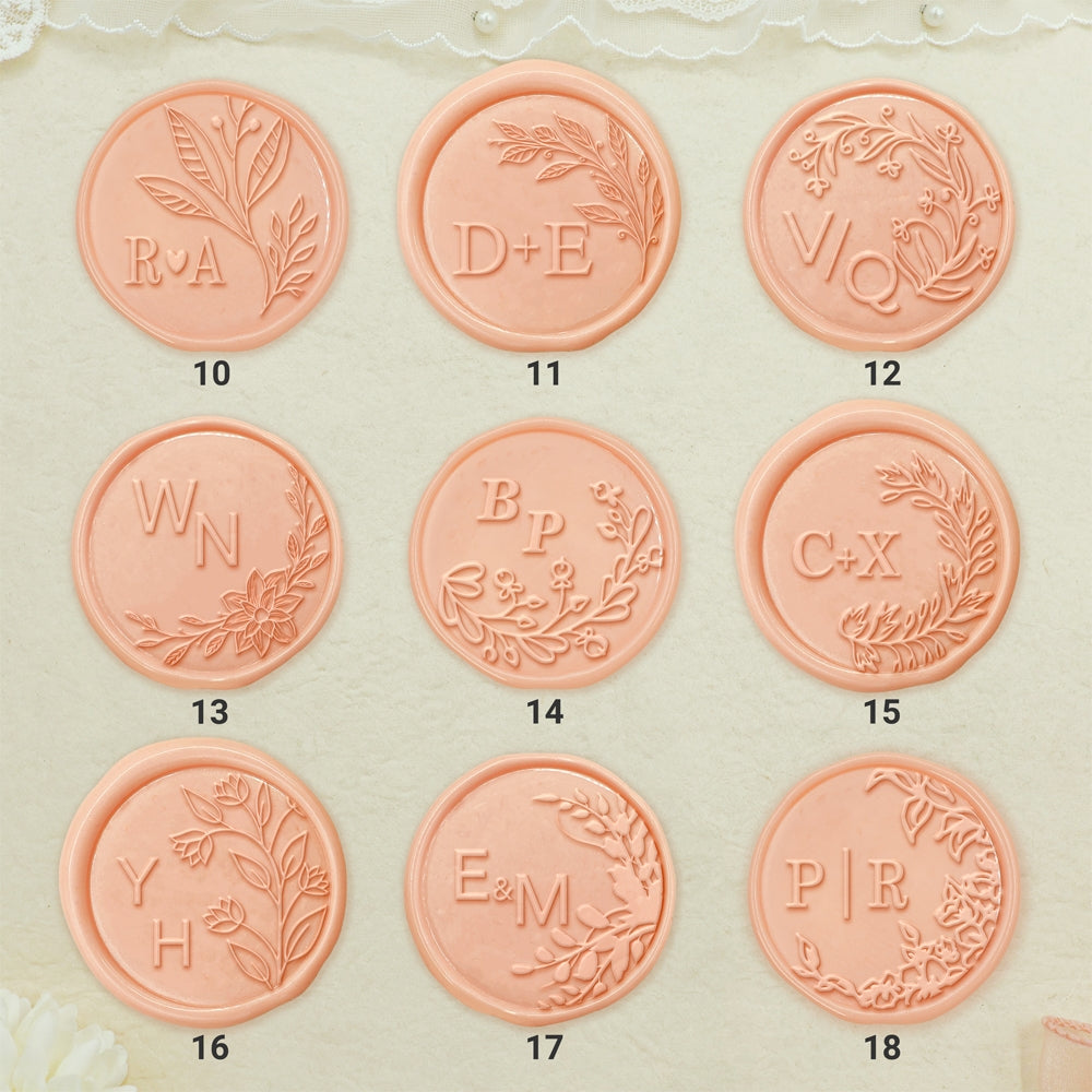 Borderless Botanical Wedding Custom Wax Seal Stamp with Double Initials-4