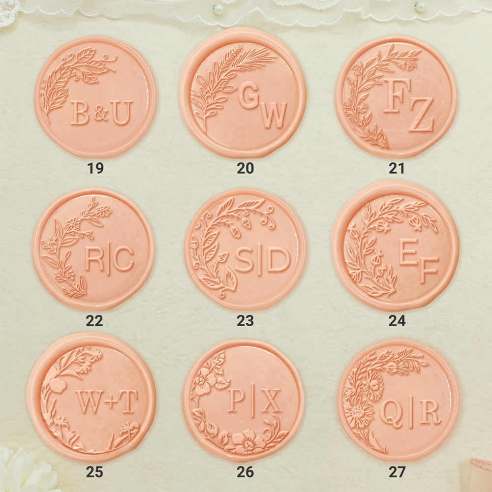 Borderless Botanical Wedding Custom Wax Seal Stamp with Double Initials-5